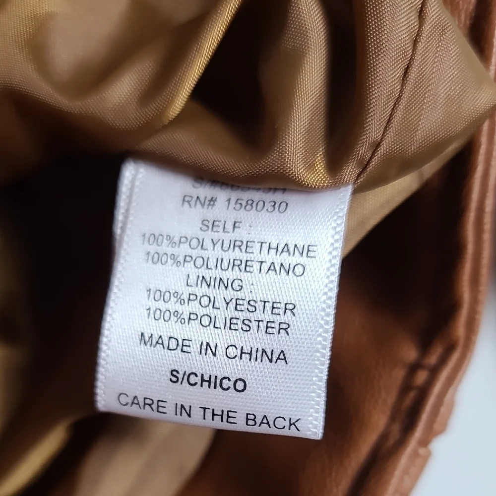 LOVE TREE Tan Vegan Leather Moto Jacket Brown Zip Up Size Small - Picture 3 of 16